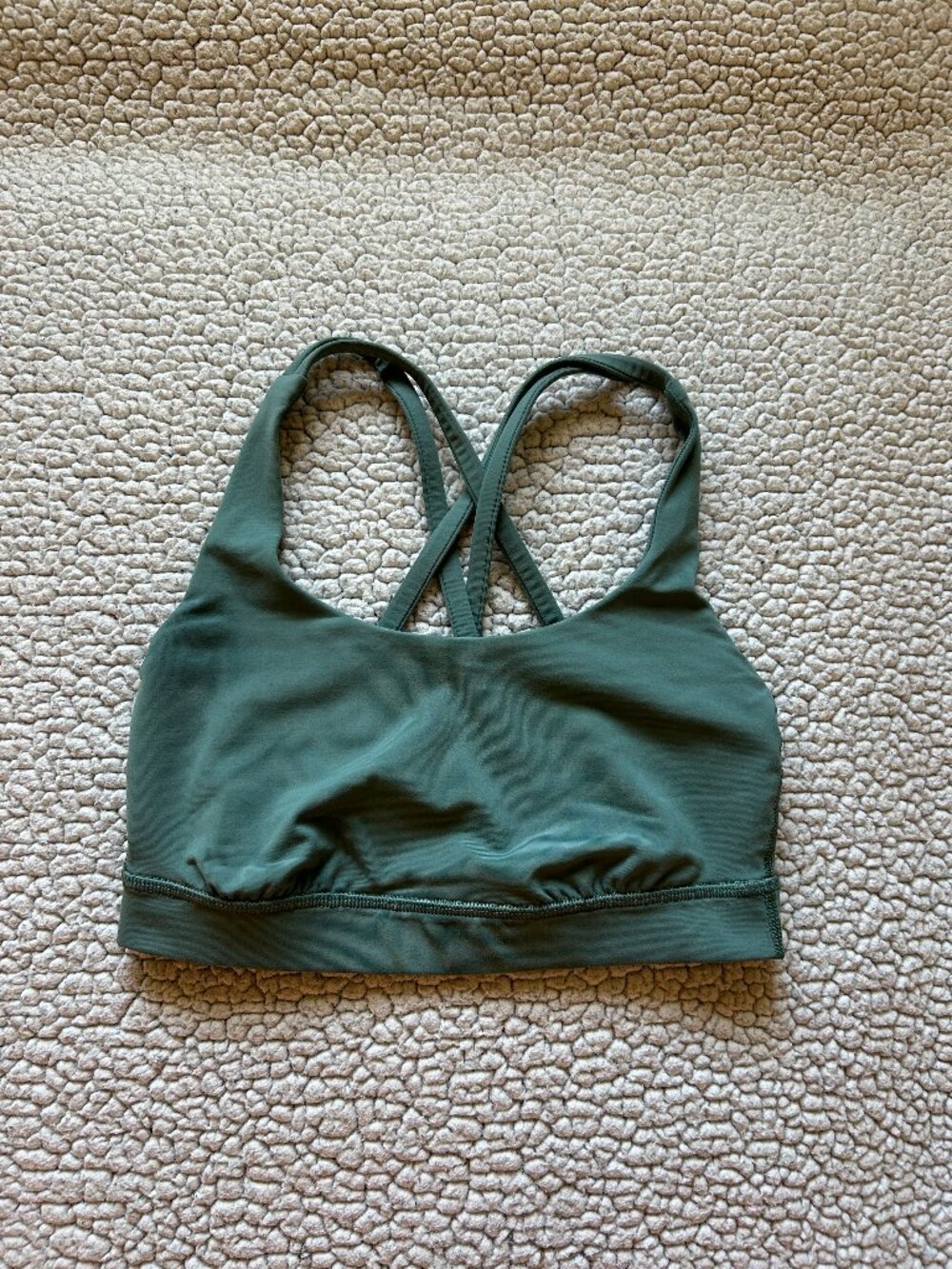 Lululemon -- olive green sports bra, criss cross back